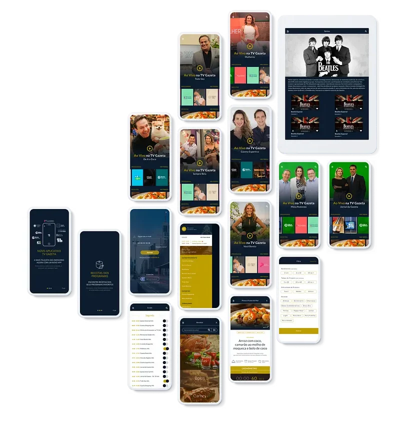 Várias telas do Aplicativo da TV Gazeta