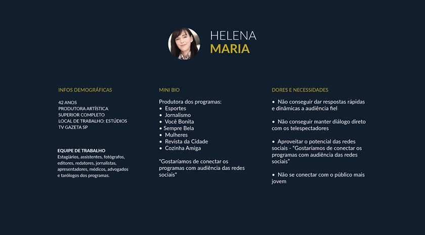 Persona dos stakeholders - Helena Maria