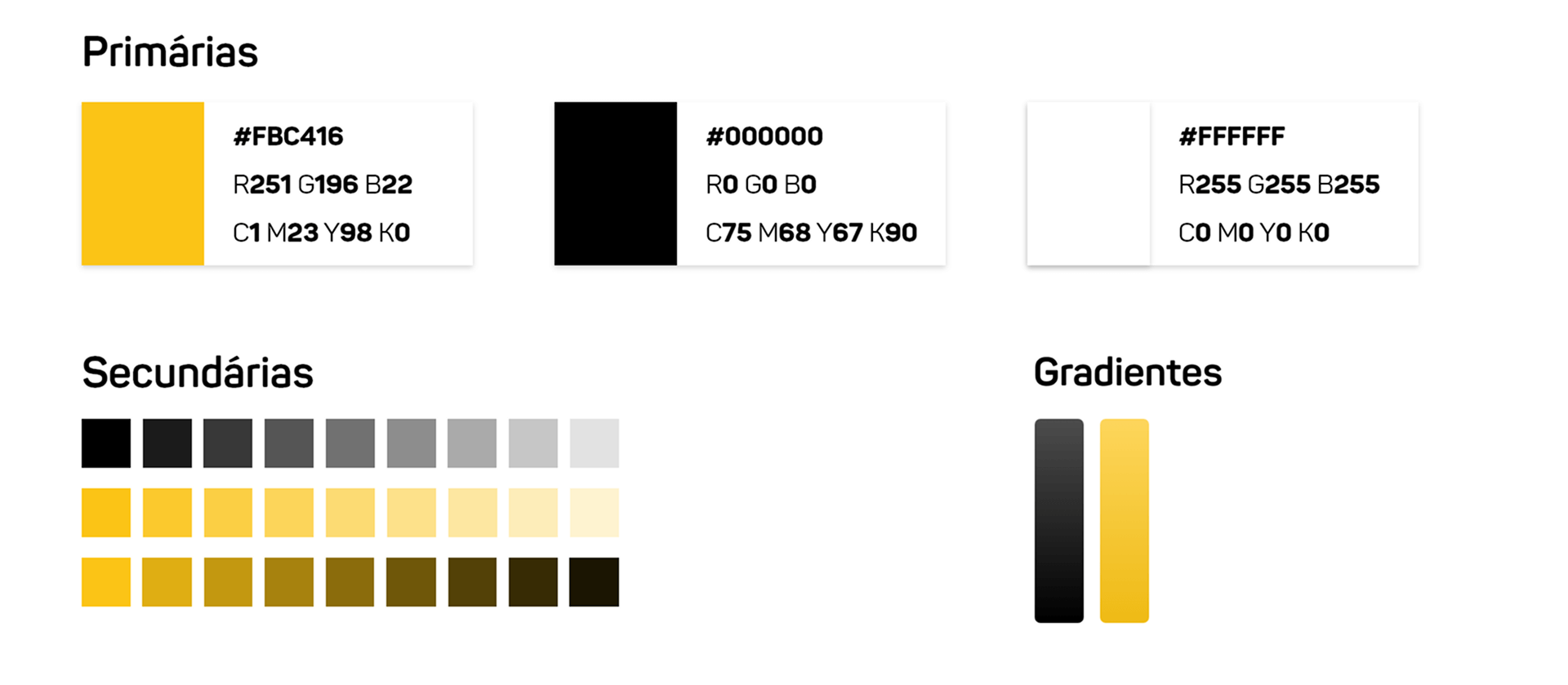 Cores Primárias e Secundárias da rádio Gazeta FM (Tons de Amarelo e Preto)